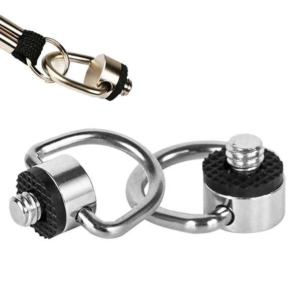 "Stainless Steel D Ring Screw Hinged Holder for DSLR Cameras - 1/4"-20 Thread Quick Release Strap (2 Pack)"