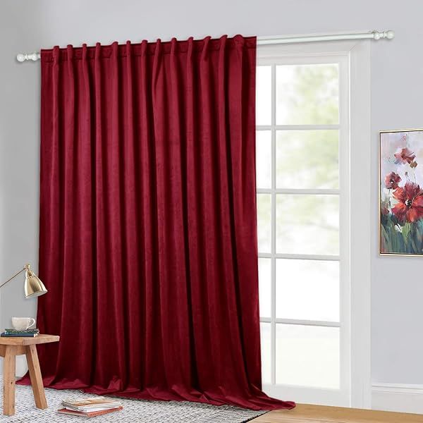 StangH Extra Wide Red Room Darkening Curtains 120 Inches Long Velvet Drapes for Window Decor and Holiday Backdrop 100 x 120 Inch Panel
