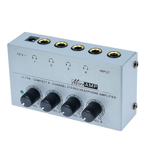 Stereo Input TRS Jack 1 4" Splitter 4X Micro amp 1 in 4 Out 1 4 inch Headphone Amplifier 4 Channel Audio (Grey)