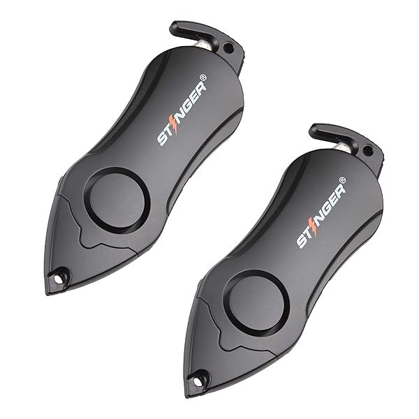 Stinger Personal Alarm Keychain Emergency Tool with Siren Seat Belt Cutter Glass Breaker Security Device for Women Men Kids Black 2 pcs