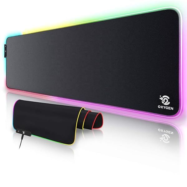 Studione RGB Gaming Mouse Pad by Oxygen, Ultra Bright LED LightandSoft Large Extended Mousepad with 14 Lighting Modes, Water Resistance, Non-Slip