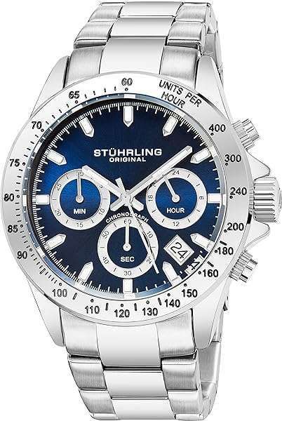 Stührling Original Mens Chronograph Watch Stainless Steel Bracelet with Screw Down Crown and Water Resistant to 100 M. Analog Dial Quartz Movement