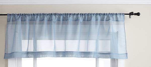 Style Master Elegance 60 x 14 Sheer Voile Valance in Smoke Blue for Elegant Home Decor