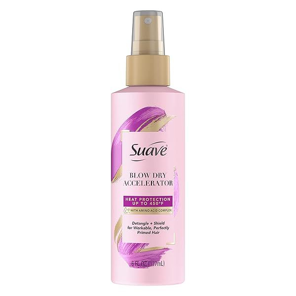 Suave Pink Blow Dry Accelerator: Heat Protectant Spray & Detangler for Smooth, Healthy Hair - 6 oz