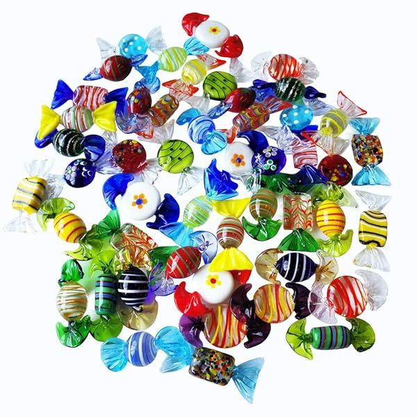 24pcs Handmade Vintage Murano Glass Candy Ornaments for Home, Weddings & Christmas Decor