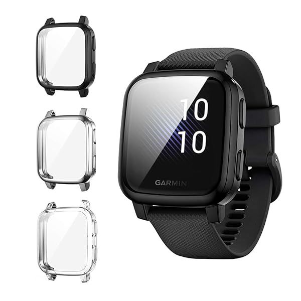 Suoman 3-Pack Screen Protector & TPU Bumper Case for Garmin Venu Sq & Venu Sq Music - Full Coverage Protection