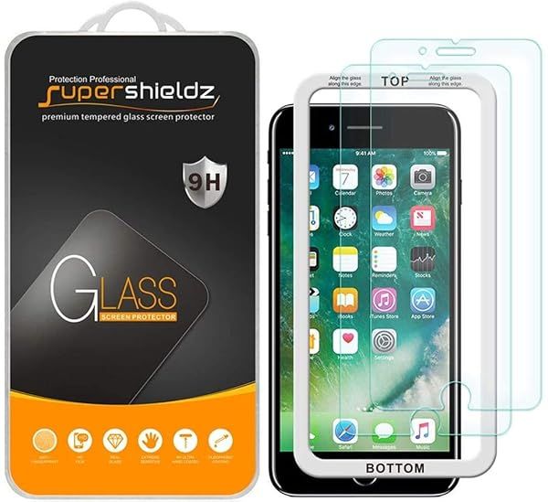 Supershieldz 2 Pack Tempered Glass Screen Protector for iPhone 6S Plus and 6 Plus Easy Installation Anti Scratch Bubble Free 0.33mm