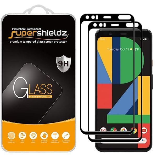 Supershieldz 2 Pack Tempered Glass Screen Protector for Google Pixel 4 Full Coverage Anti Scratch Bubble Free 0.33mm Black