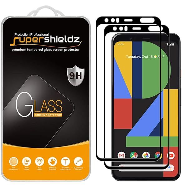 Supershieldz 2 Pack Tempered Glass Screen Protector for Google Pixel 4 XL Full Coverage Anti Scratch Bubble Free 0.33mm Black