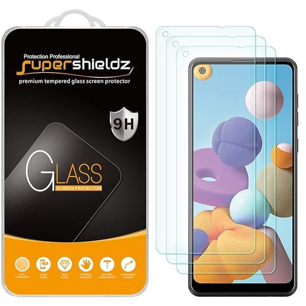 Supershieldz 3 Pack Tempered Glass Screen Protector for Samsung Galaxy A21 Anti Scratch Bubble Free