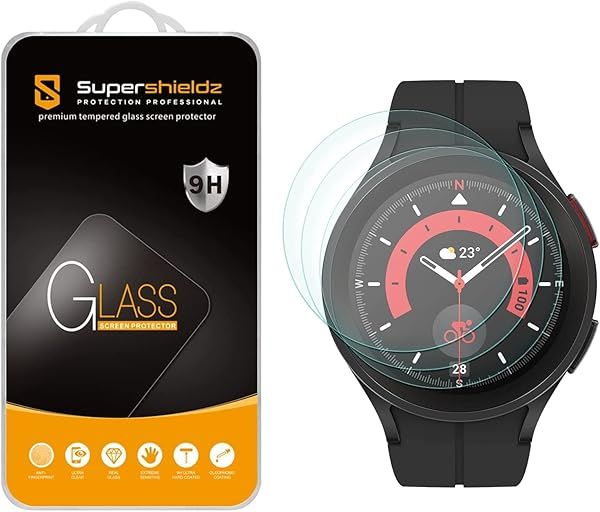 Supershieldz (3 Pack) Designed for Samsung Galaxy Watch 5 Pro (45mm) Tempered Glass Screen Protector, 0.33mm, Anti Scratch, Bubble Free