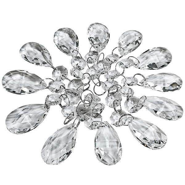 "Supla 24 Pcs Teardrop Crystal Pendants for Chandeliers & Suncatchers - 1.5" Glass Beads"