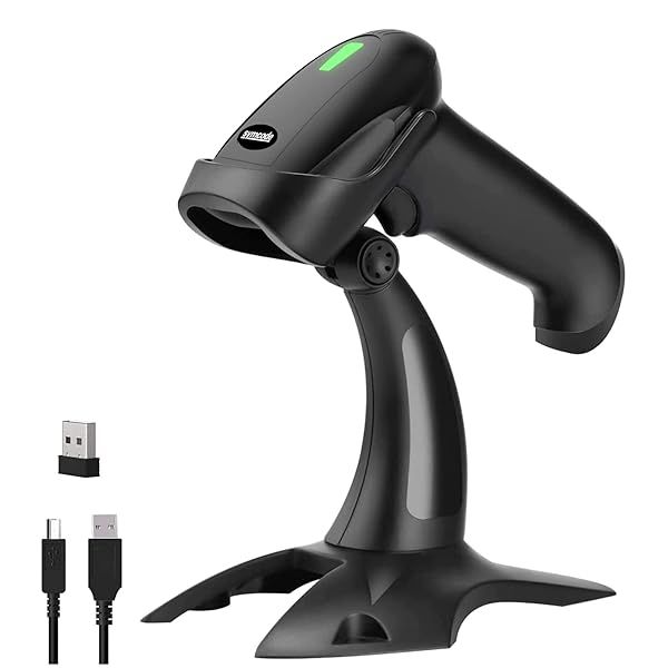Symcode Wireless Barcode Scanner with Stand 2-in-1 Rechargeable Cordless 1D Barcode Reader for Fast Scanning and Easy Connectivity