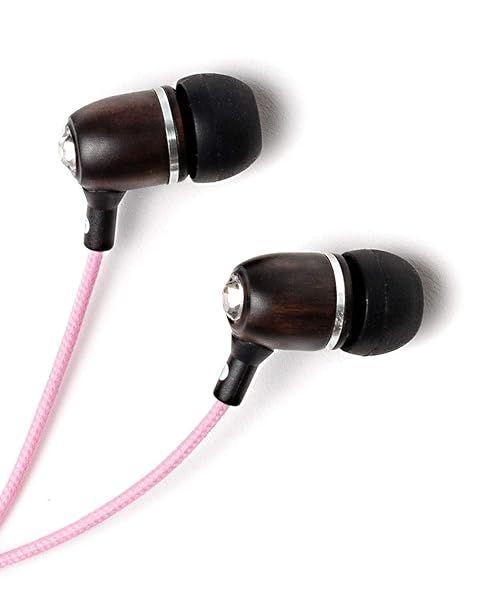Symphonized Bling Pink Genuine Wood Noise-Isolating In-Ear Headphones with Mic and Nylon Cable