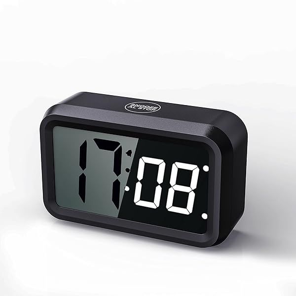 T-FAMY Alarm Clock Battery Operated with Hybrid 1.2'' LED 1.8'' LCD Display, Auto Night Visible, Small Cordless Digital Clock for Bedroom Wall Desk
