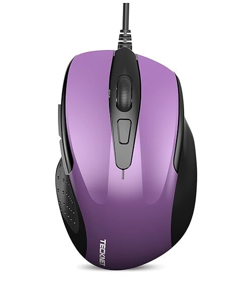 TECKNET USB Wired Mouse: 6-Button Optical Mouse with Adjustable DPI & Ergonomic Design for PC, Laptop, Mac - Purple