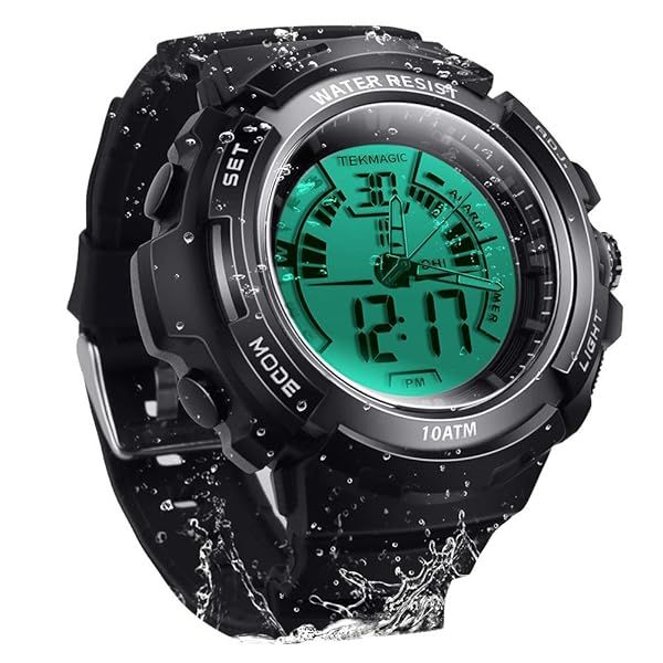 TEKMAGIC 10 ATM Digital Diving Watch: 100m Waterproof, Luminous LCD, Stopwatch & Alarm for Sports