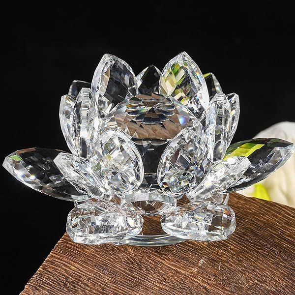 Buy TENGFENG Sparkle Crystal Lotus Flower - 4'' Feng Shui Sun Catcher & Paperweight Gift Box - Clear Crystal Home Decor