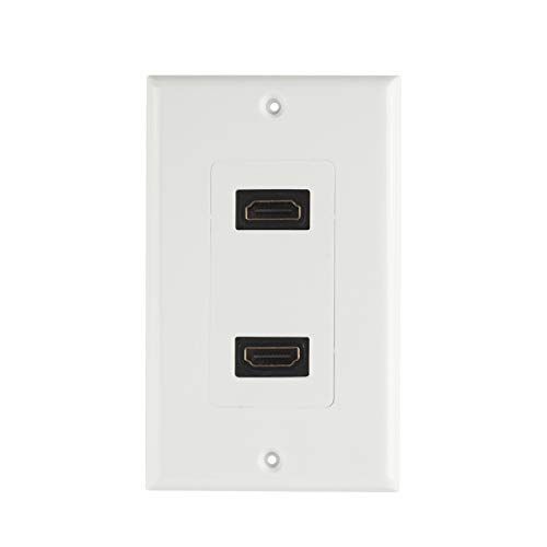 TENINYU Dual HDMI Wall Plate 2 Port 4K UHD ARC Ethernet Pass-Thru Support 1-Gang White for 2 HDMI Connections