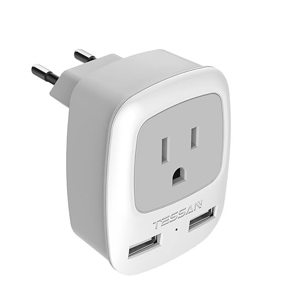 Buy TESSAN European Travel Plug Adapter with 2 USB Ports - Ideal for US Travelers to Europe, Spain, Italy, France & More!