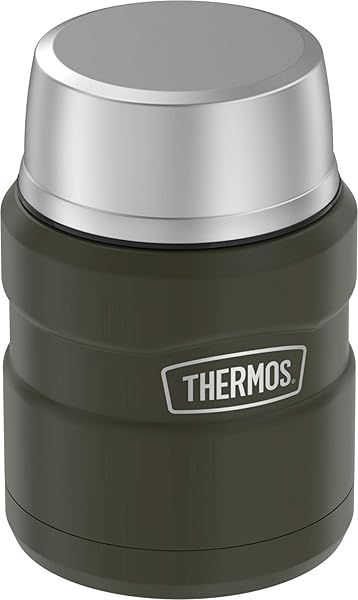 THERMOS Stainless King 16oz Vacuum-Insulated Food Jar - Army Green with Spoon | Perfect for Hot & Cold Meals