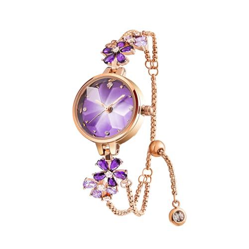 TIME100 Watches for Women Ladies Fashion Dress Bracelet Quartz Wrist Watch Round Dial Brass Strap with Diamonds Waterproof Purple (W80322L.01A)