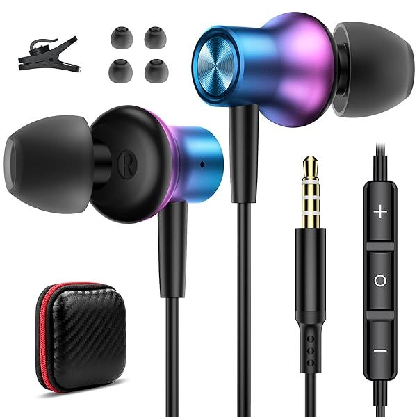 AFGHOA Wired Earbuds 3.5mm Jack Magnetic in-Ear Earphone Stereo Canceling Headphone with Microphone for iPhone for iPad for Samsung A15 A14 A13 A03s