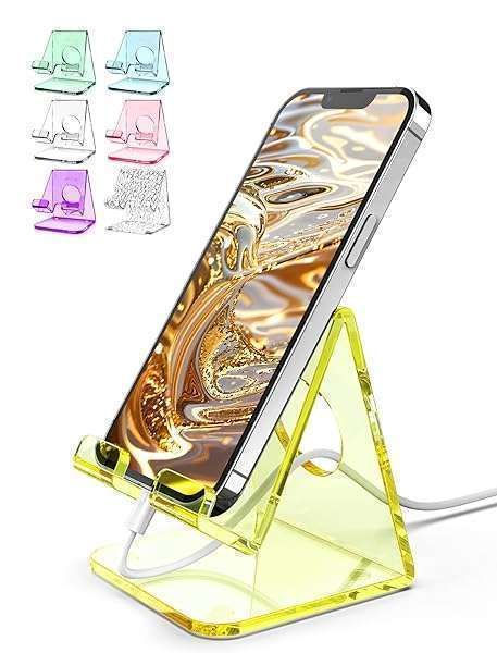 TOPGO Acrylic Phone Stand: Clear Holder for Desk, Kitchen & Bedside - Compatible with iPhone 16/15/14/13/12/11 Pro Max & More
