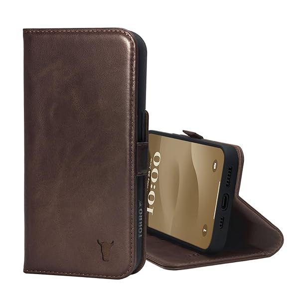 TORRO Premium Leather Case for iPhone 15 Pro 6.1" Genuine Leather Wallet Flip Folio with Kickstand and Card Slots Dark Brown