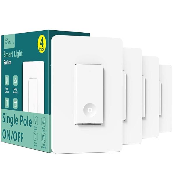 TREATLIFE Smart Switch 4 Pack WiFi Light Switch Compatible with Alexa Google Home SmartThings Neutral Wire Required Remote Control