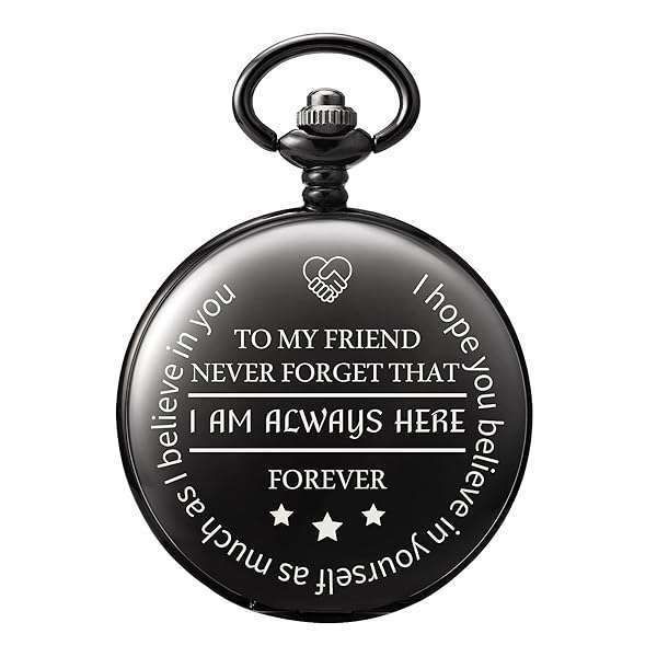 Engraved Black Pocket Watch Gift for Friends - TREEWETO Chain Watch for Birthdays, Weddings, Graduations & Christmas