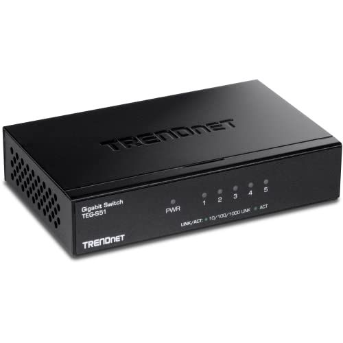 TRENDnet 5-Port Gigabit Desktop Switch TEG-S51: Fast Ethernet Splitter with 10Gbps Capacity & Fanless Metal Design