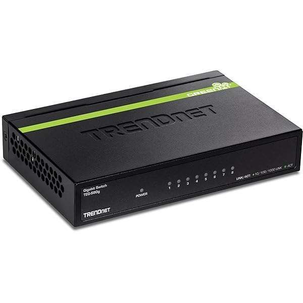 TRENDnet 8-Port Gigabit Switch TEG-S80G: Fast, Fanless Ethernet Splitter with 16Gbps Capacity - Plug & Play, Lifetime Warranty