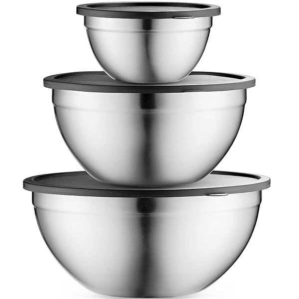 Stainless Steel Nesting Mixing Bowls with Airtight Lids - Space-Saving Set for Cooking, Baking & Food Storage
