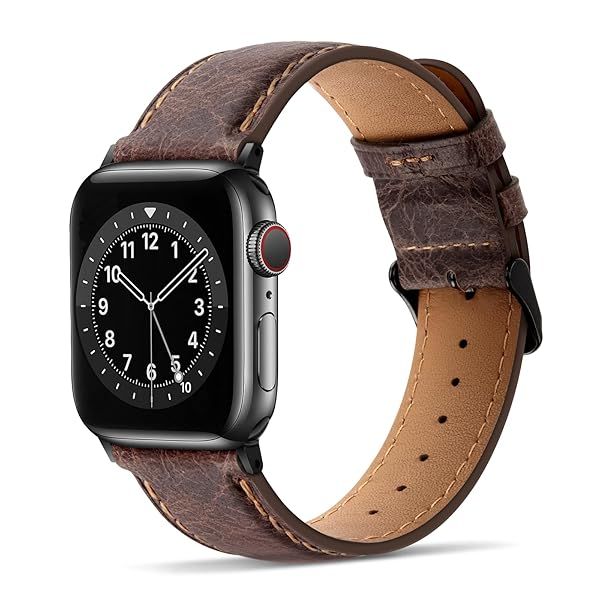 Premium Dark Brown Tasikar Leather Bands for Apple Watch 42mm, 41mm, 40mm, 38mm - Compatible with Series 1-10 & SE