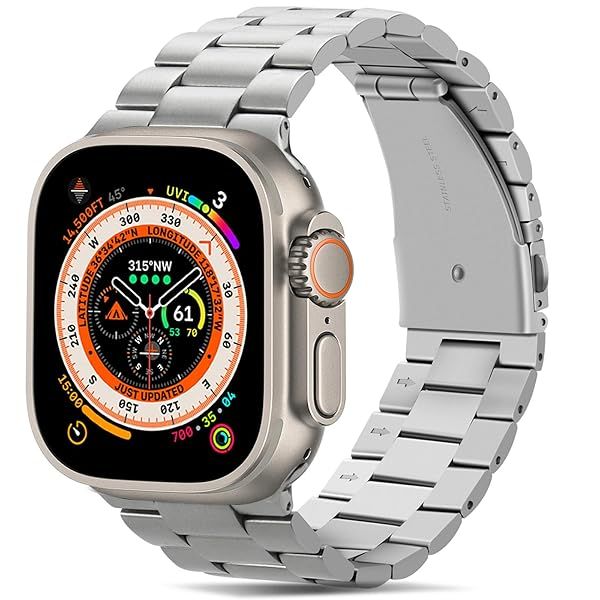 Premium Tasikar Stainless Steel Watch Band for Apple Watch Ultra 49mm - Silver Metal Replacement Strap & Case