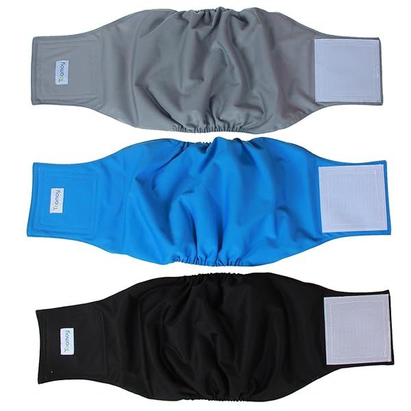 Teamoy Reusable Wrap Diapers for Male Dogs Washable Puppy Belly Band Pack of 3 Size L1 16 to 20 Inch Waist Black Gray Lake Blue