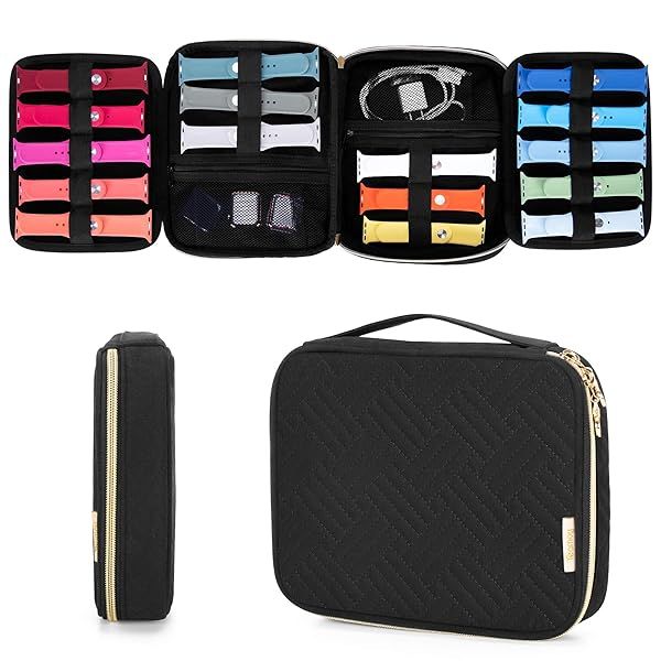 Teamoy Watch Band Storage Case for 26 Straps Organizer Compatible with Apple Watch Bands Black