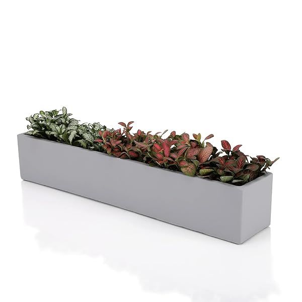 Stylish 14.5-Inch Grey Rectangle Concrete Succulent Planter for Windowsills - Perfect for Home Decor