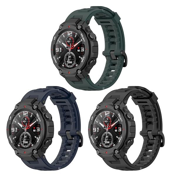 TenCloud 3Pack Band Compatible with Amazfit T-Rex Pro Bands Smartwatch Accessory (Black+Nave Blue+Green)