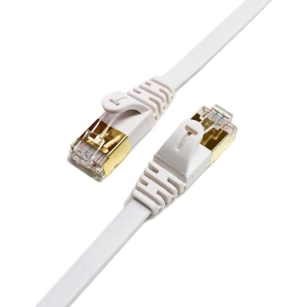 Tera Grand 50FT CAT7 Ethernet Cable - Ultra Flat, 10Gbps, Gold Plated RJ45 for Fast LAN Network - White