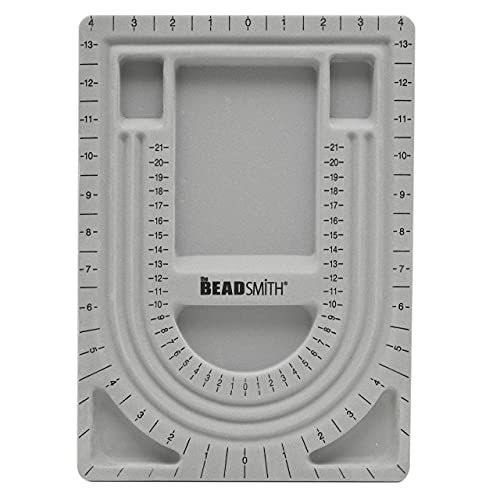 Beadsmith Grey Flocked Bead Board: 3 U-Shaped Channels & 6 Compartments for Jewelry Design (9.5x13 inches)