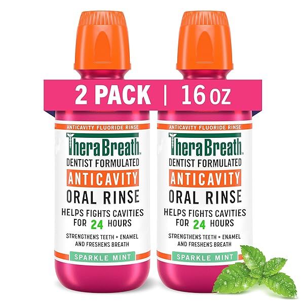 TheraBreath Anticavity Fluoride Mouthwash 2-Pack - Sparkle Mint, Dentist-Approved, 16 Fl Oz for Fresh Breath & Oral Health