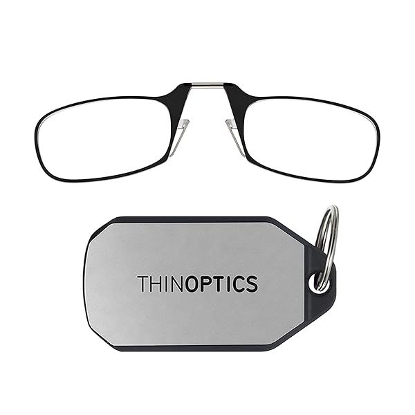 ThinOptics Keychain Reading Glasses Set - Stylish Black Frames & Silver Case, Perfect for On-the-Go Vision