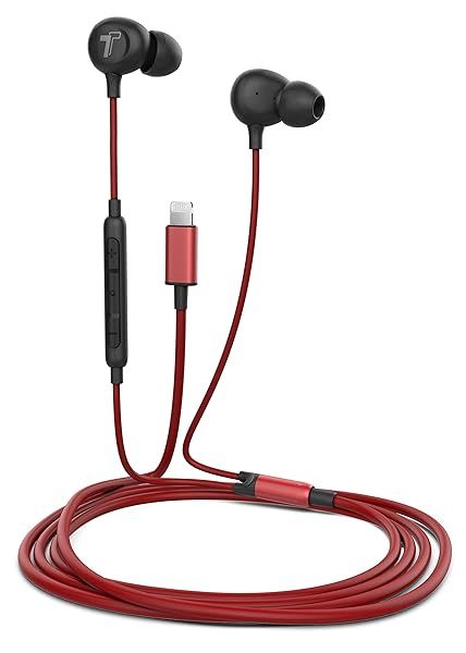 Thore iPhone 13/14 Earphones (V60) Wired in Ear Lightning Earbuds (Apple MFi Certified) Headphones with Microphone/Remote for iPhone 12/11/Pro Max/Xr/Xs Max/X/8/7 - Red