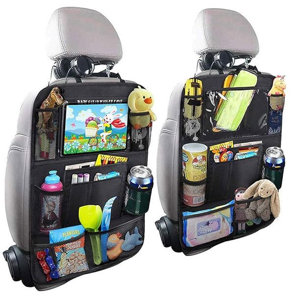 "Tianle Backseat Car Organizer - 10" Table Holder & 9 Pockets for Kids | Travel Essentials (2 Pack)"