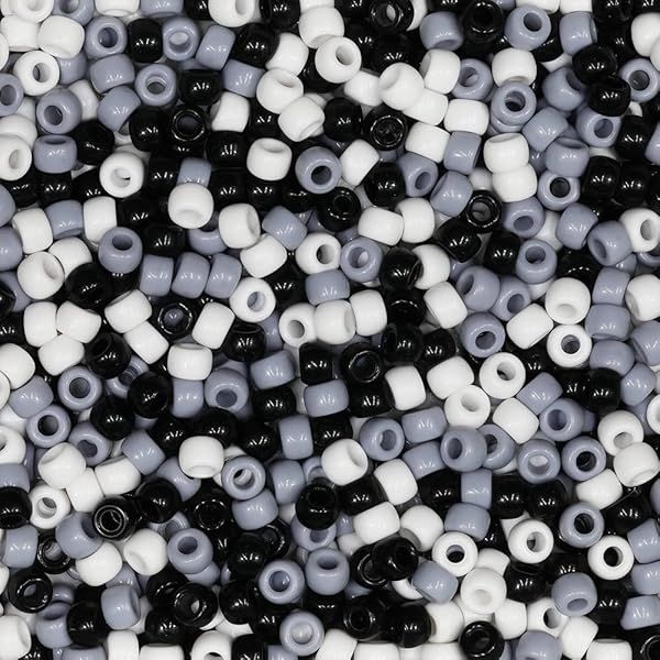 Tibaoffy Crafts Black White Gray Mix Beads 6x9mm,Pony Beads Total About 1000pcs