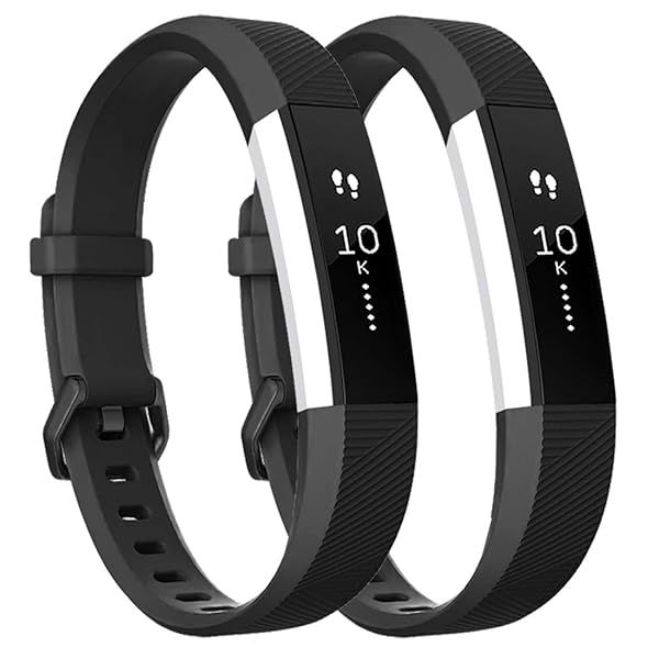 Tobfit Pack 2 Sport Bands for Fitbit Alta Alta HR Ace Soft TPU Replacement Wristbands with Metal Buckle for Men Women Black Small