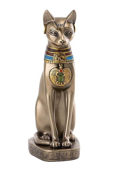 Premium 8-Inch Bastet Statue - Ancient Egyptian Goddess of Protection in Cold Cast Bronze | Collectible Fertility Cat Figurine