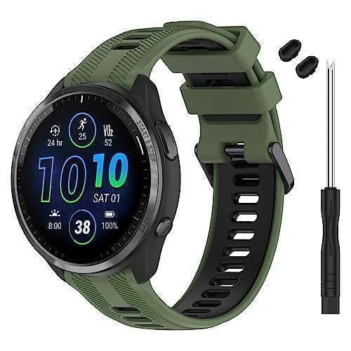 TopPerfekt Garmin Forerunner 965 Band - Soft Silicone Replacement Strap for Men & Women in Army Green & Black